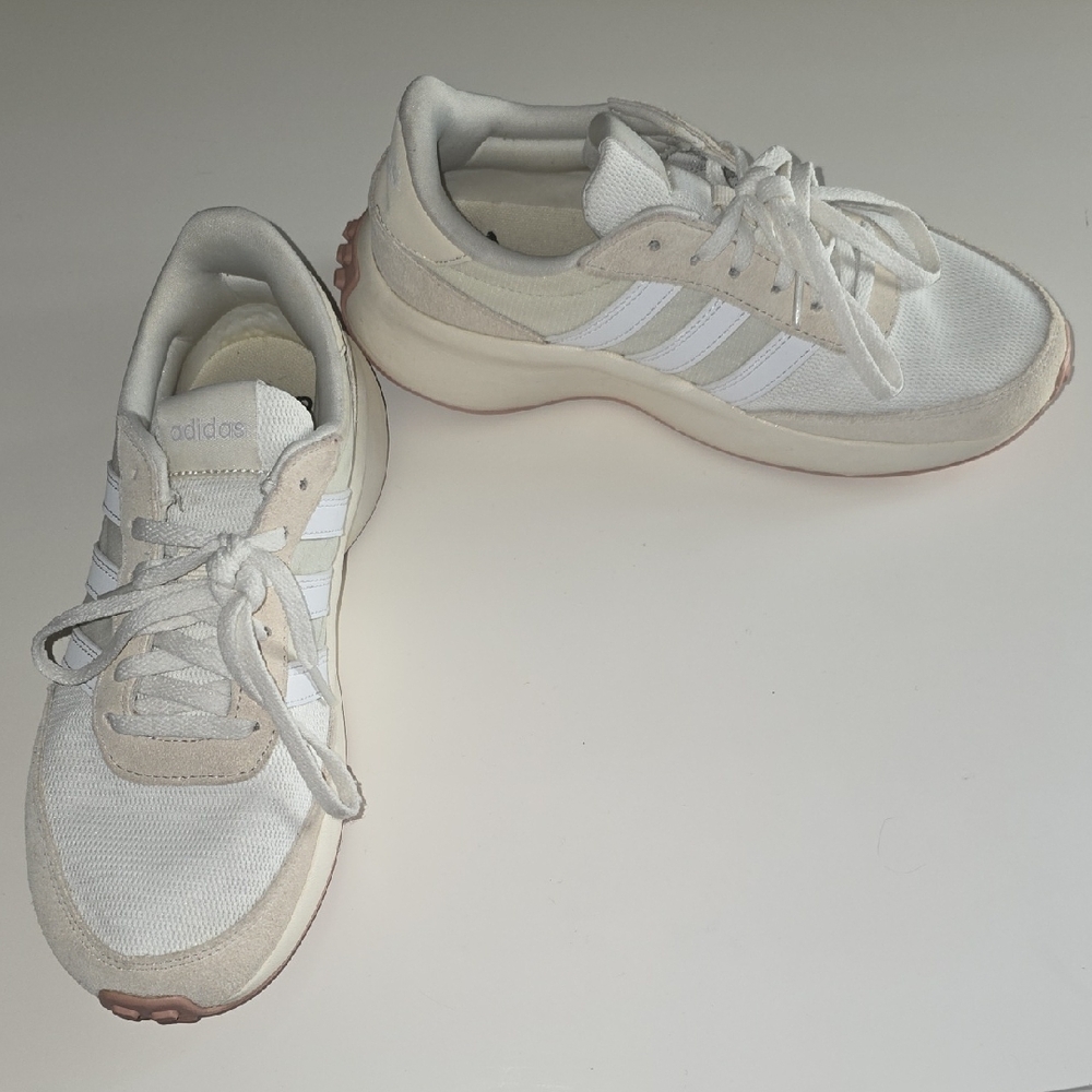 Adidas Women's Cream and White Sneakers